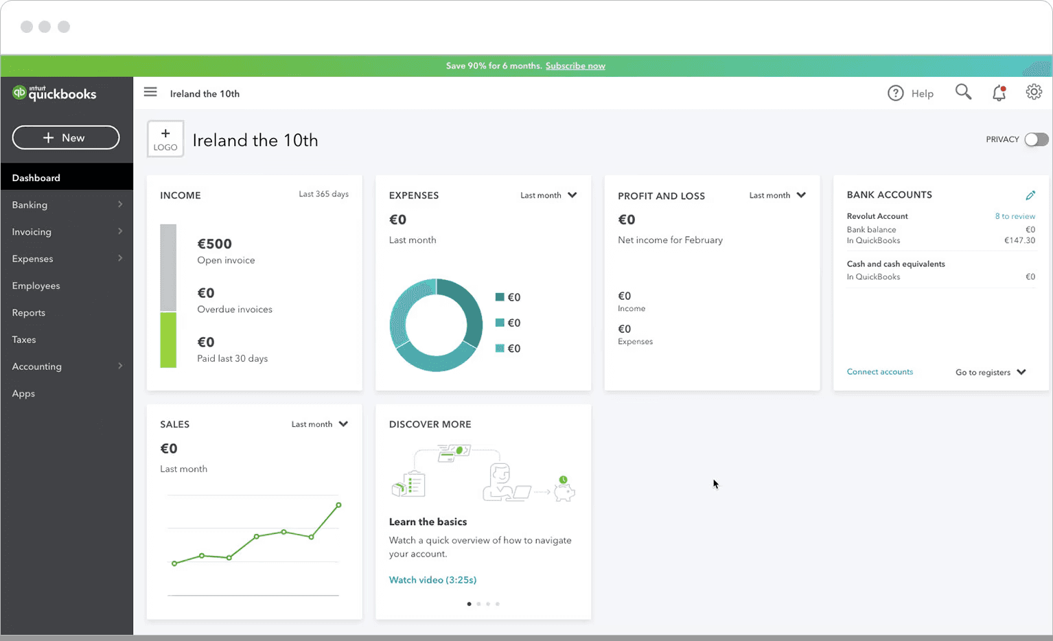 QuickBooks business dashboard