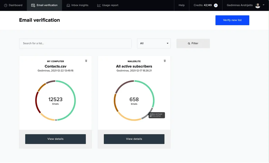 MailerLite email verification results