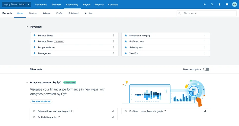 Xero reports list
