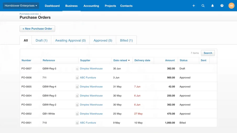 Xero purchase orders