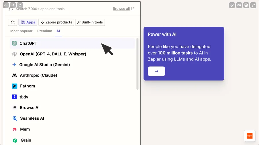Zapier AI app integrations