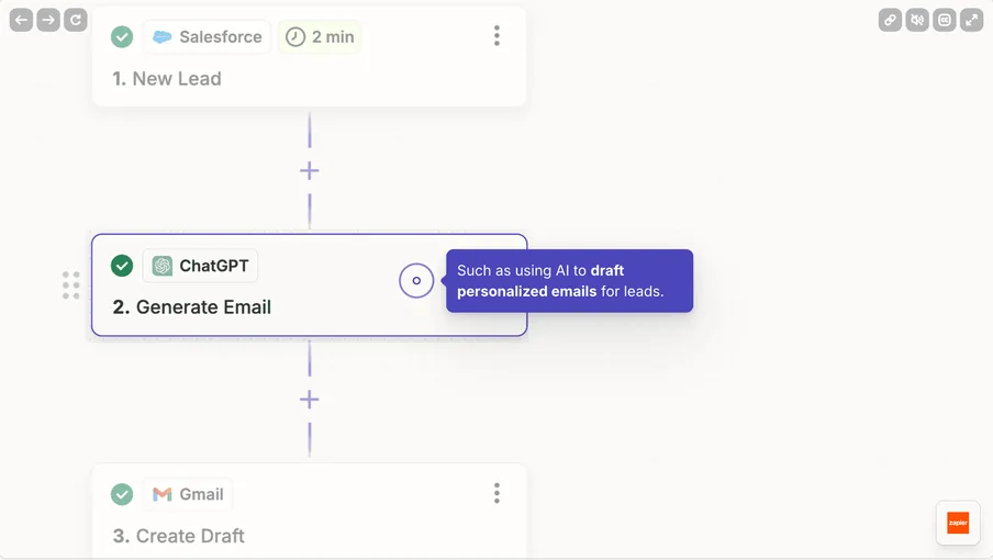 Zapier step using ChatGPT to draft an email