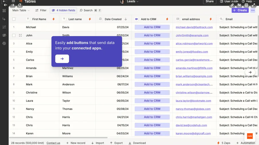 Zapier Tables with lead records