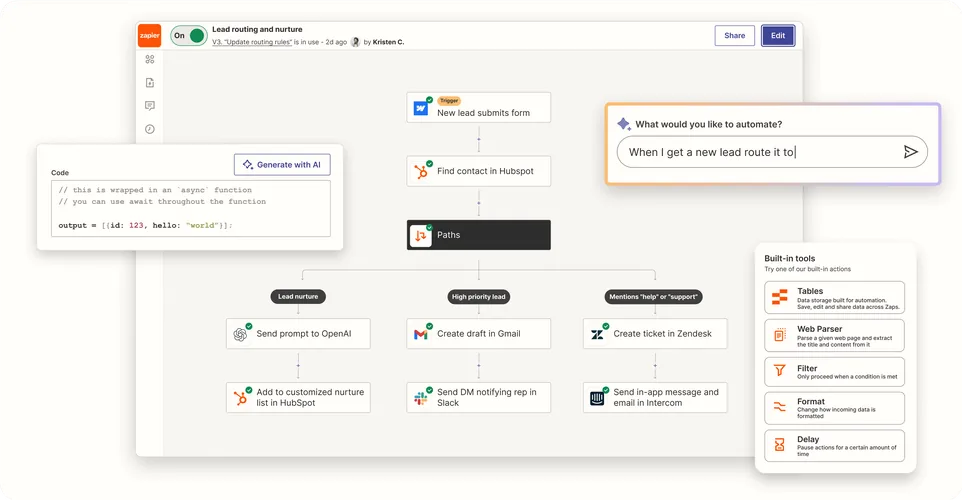 Zapier AI-assisted workflow builder
